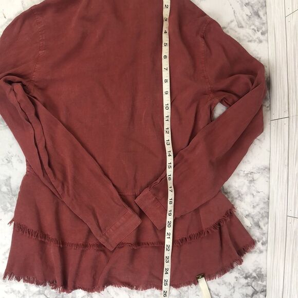 Anthropologie Cloth & Stone Pink Red Tiered Fringe Button Down Top Size XS / Ext - Picture 12 of 14